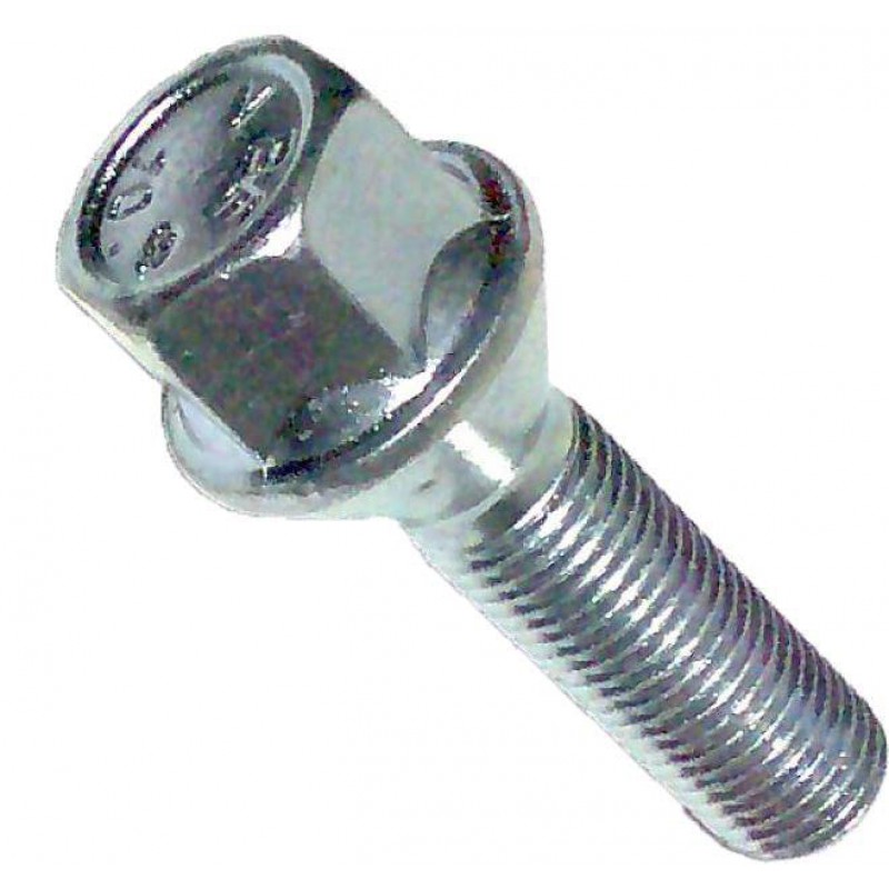 16 x M12 x 1.25 Silver 30mm Thread Tapered Wheel Bolts And Lockers 